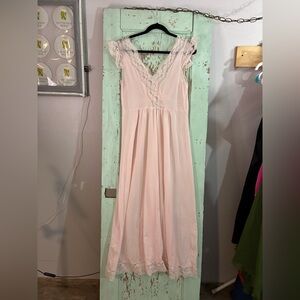 VTG Pink Lace short sleeve slip maxi dress